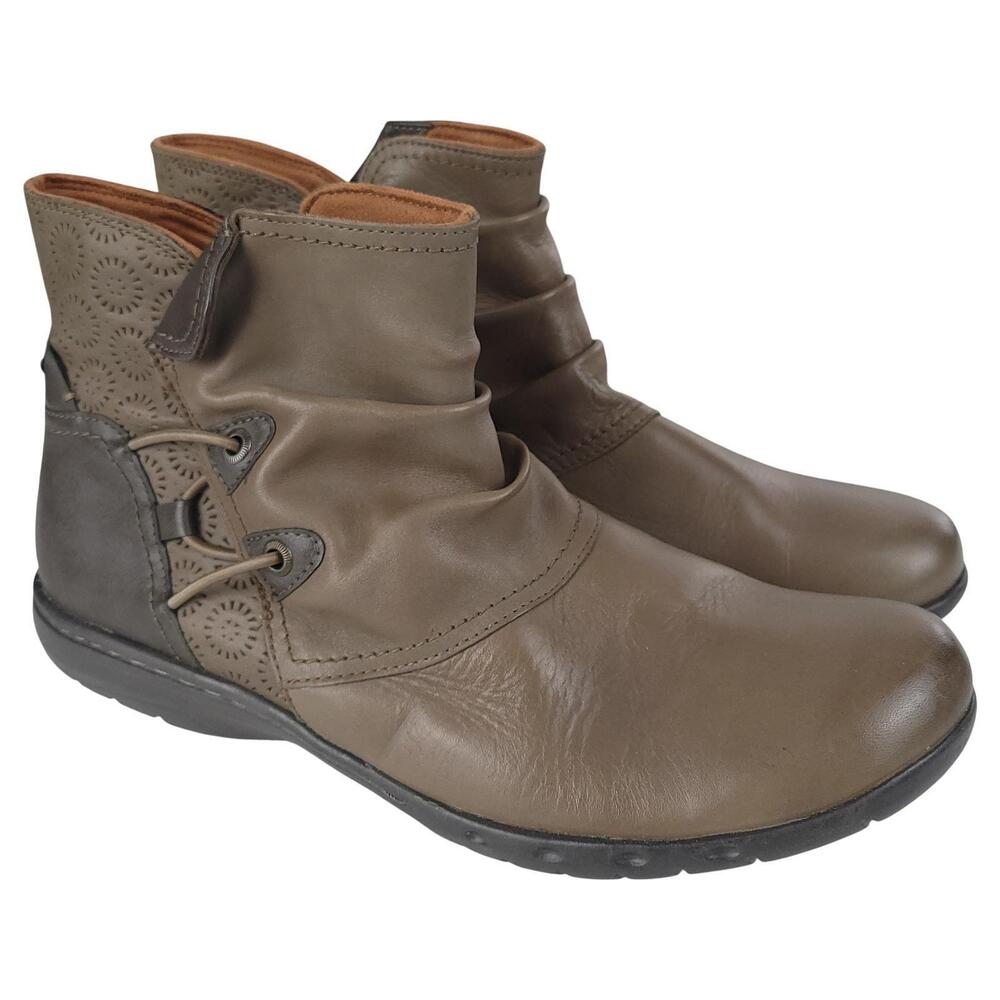 Cobb Hill Ankle Boots 11M Taupe Brown Ruched Leather Side Zip Booties C19527